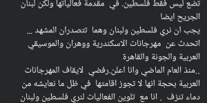 الشناوي عن دعم فلسطين ولبنان: الدور المسكوت عنه في كل الأنشطة الفنية والثقافية