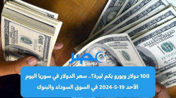 100 دولار ويورو بكم ليرة؟.. سعر الدولار في سوريا اليوم الأحد 19-5-2024 في السوق السوداء والبنوك