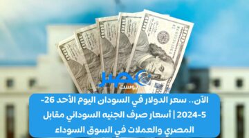 الآن.. سعر الدولار في السودان اليوم الأحد 26-5-2024 | أسعار صرف الجنيه السوداني مقابل المصري والعملات في السوق السوداء