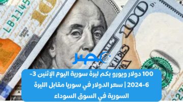 «100 دولار ويورو بكم».. سعر الدولار في سوريا اليوم الإثنين 3-6-2024 مقابل الليرة السورية في السوق السوداء
