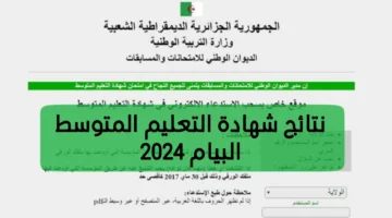 استخراج نتائج البيام 2024 لجميع ولايات الجزائر من الموقع الرسمي