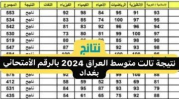 الموعد الرسمي لظهور نتيجة تالت متوسط العراق بغداد 2024 بالرقم الأمتحاني