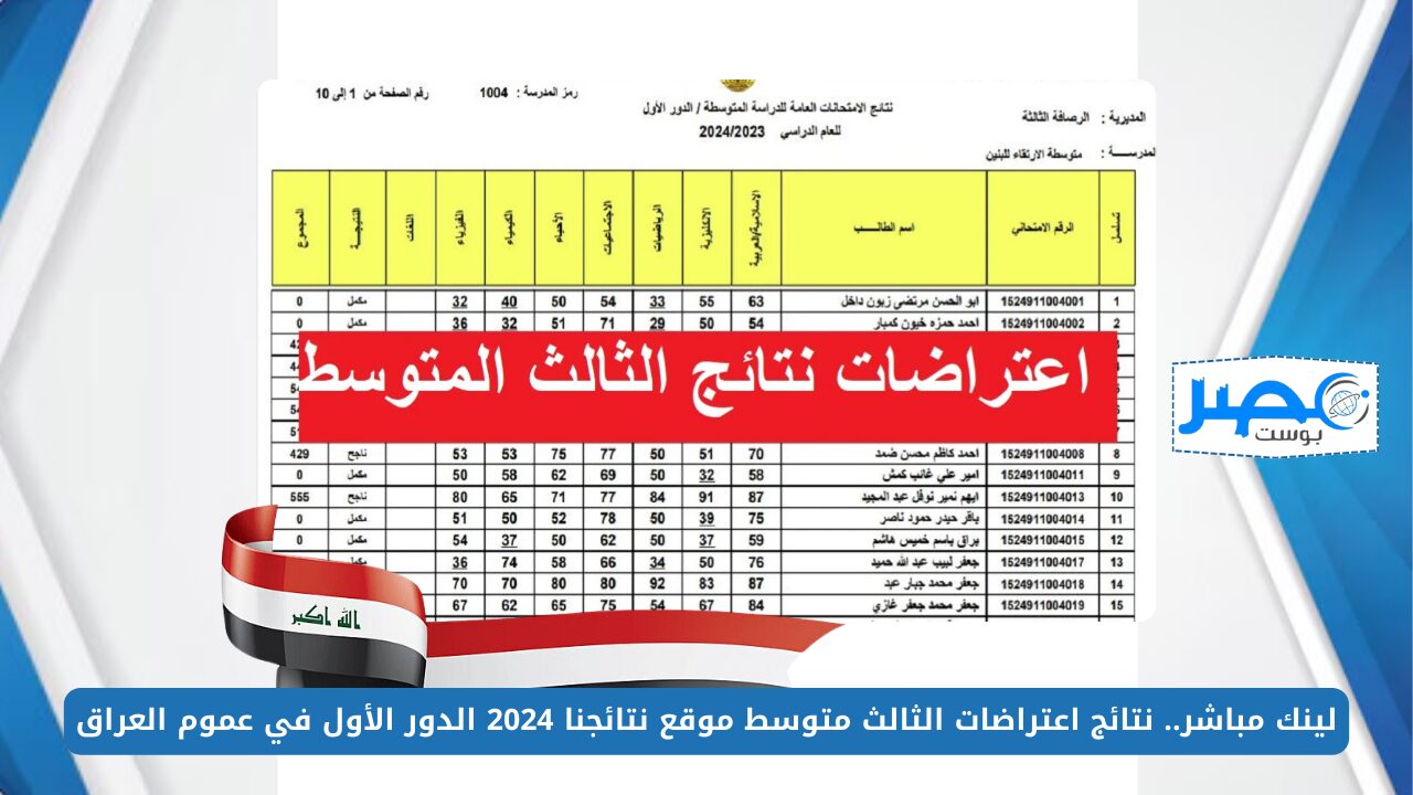 لينك مباشر.. نتائج اعتراضات الثالث متوسط موقع نتائجنا 2024 الدور الأول في عموم العراق results.mlazemna